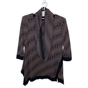 IC Connie K Tunic Blouse Women XL Brown Black Texture Asymmetrical Hem Lagenlook